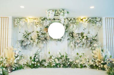 düğün arkaplanı, düğün çiçeği süslemesi, gül duvarı, renkli arka plan, taze gül, bir demet çiçek.