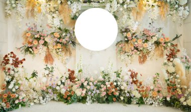 düğün arkaplanı, düğün çiçeği süslemesi, gül duvarı, renkli arka plan, taze gül, bir demet çiçek.