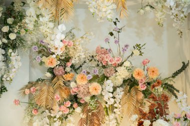 düğün çiçeği arkaplanı, renkli arka plan, taze gül, bir demet flowe