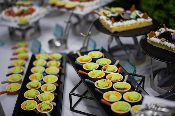 buffet food, catering food party at restaurant, mini canapes, snacks and appetizer