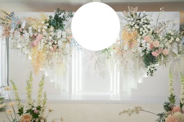 düğün arkaplanı, düğün çiçeği süslemesi, gül duvarı, renkli arka plan, taze gül, bir demet çiçek.