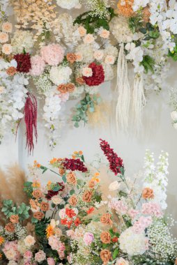 düğün çiçeği arkaplanı, renkli arka plan, taze gül, bir demet flowe