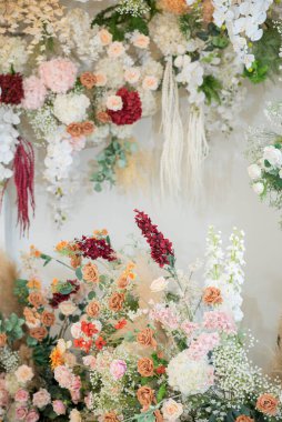 düğün çiçeği arkaplanı, renkli arka plan, taze gül, bir demet flowe