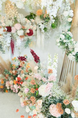 düğün çiçeği arkaplanı, renkli arka plan, taze gül, bir demet flowe