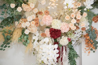 düğün çiçeği arkaplanı, renkli arka plan, taze gül, bir demet flowe