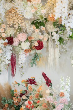 düğün çiçeği arkaplanı, renkli arka plan, taze gül, bir demet flowe