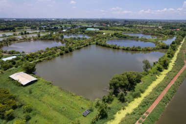 Balık göletinin uçan insansız hava aracı, balık çok uzakta.