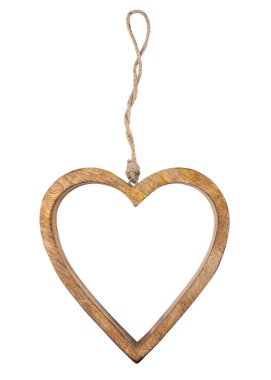 Wooden heart. Natural jute rope. Ply hemp rope cord for arts crafts DIY decoration. Gift for St. Valentine's day. Love symbol. Wooden frame heart shaped. Macro high resolution photo. 