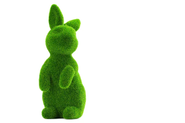 Easter bunny or rabbit. Green grass bunny. Good for Easter egg hunt project. Happy Easter. Figure or statue Easter bunny for desk decoration. High resolution photo. Isolated white background.