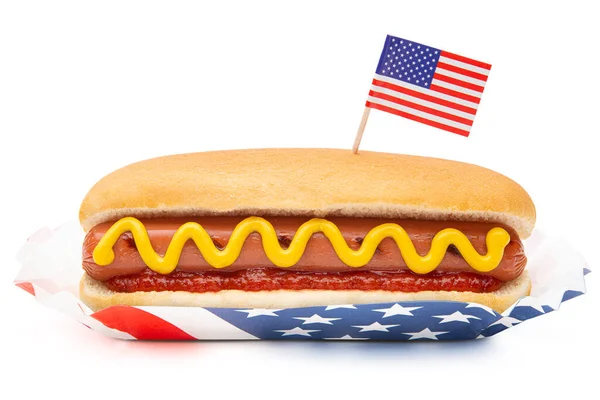 Hot Dog Hot Dog Amerikai Vagy Amerikai Zászlóval Klasszikus Hot — Stock Fotó