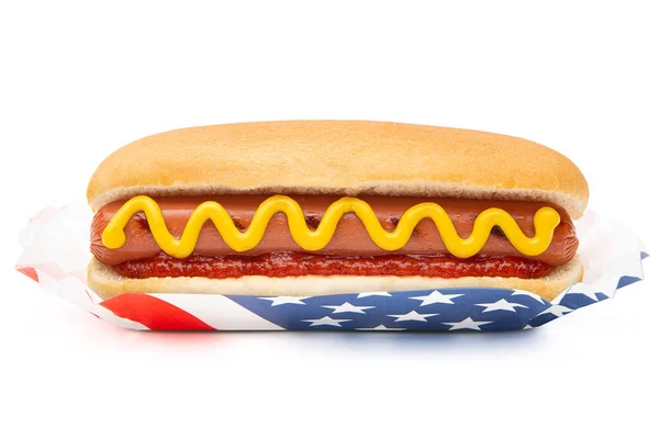 Hot Dog Hot Dog Con Bandiera Americana Degli Stati Uniti — Foto Stock