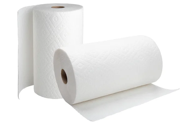 纸巾一片白色的纸巾 可处置的毛巾 清洁厨房 浴室用的软毛巾或餐巾 擦拭手的毛巾 卫生纸 宏观高分辨率照片 孤立的背景 — 图库照片