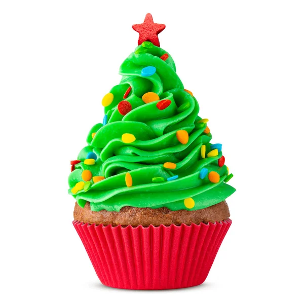 Cupcake Weihnachtsbaumkuchen Mit Stern Darauf Rote Becher Liner Frohe Weihnachten Stockfoto