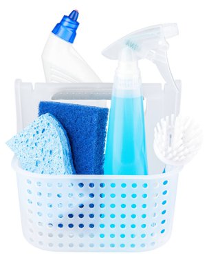 Temizlik malzemeleri. Taşınabilir duş sepeti düzenleyicisi. Banyo, yatak odası, mutfak, üniversite yurdu için lavabonun altında plastik kova alet deposu. Cam temizleyici, sprey şişesi, sünger, fırça.