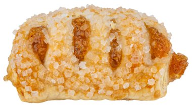 Elmalı tart. Elmalı turta veya şeker taneli hamur tatlısı. Elma reçelli çörek. Tatlı tatlı. Ev yapımı puf böreği. Ev usulü fırın. Makro yemek fotoğrafı. İzole edilmiş arkaplan.