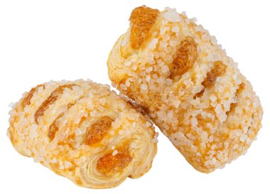 Elmalı tart. Elmalı turta veya şeker taneli hamur tatlısı. Elma reçelli çörek. Tatlı tatlı. Ev yapımı puf böreği. Ev usulü fırın. Makro yemek fotoğrafı. İzole edilmiş arkaplan.