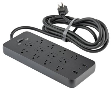 Güç şeridi. 12 prize, USB ve USB-C portlarına sahip dalga koruyucusu tip A 5V 2.1A. Uzatılmış elektrik kablosu. Siyah kablo, düz fiş takılı. Wall Mount, ev, ofis, yurt için masaüstü şarj istasyonu