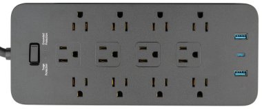 Güç şeridi. 12 prize, USB ve USB-C portlarına sahip dalga koruyucusu tip A 5V 2.1A. Uzatılmış elektrik kablosu. Siyah kablo, düz fiş takılı. Wall Mount, ev, ofis, yurt için masaüstü şarj istasyonu