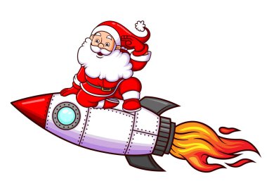 Mutlu Noel Baba, roketle birlikte çizim alanında seyahat ediyor.