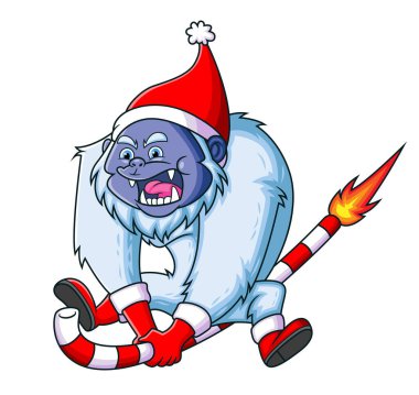 Koca Yeti havai fişek şeker kamışını tutuyor ve resimden çok hızlı uçuyor.