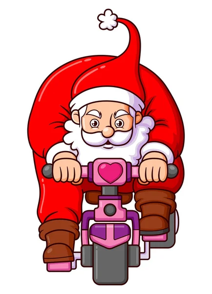 Święty Mikołaj Jest Bardzo Skupiony Szybki Podczas Jazdy Słodkim Rowerze — Wektor stockowy