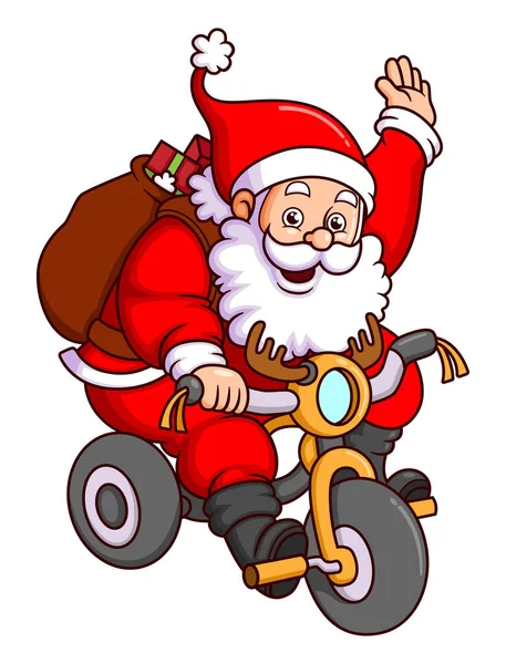 Święty Mikołaj Macha Ręką Wita Kogoś Dostarczając Dary Ilustracji — Wektor stockowy