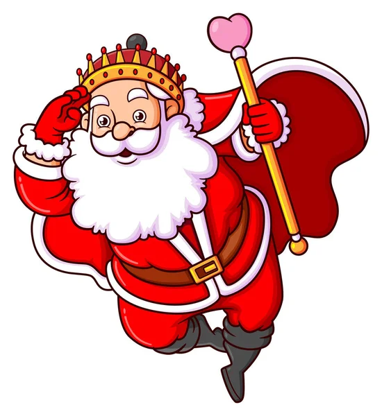 King Santa Claus Looking Someone While Holding Love Stick Robe — Stock Vector