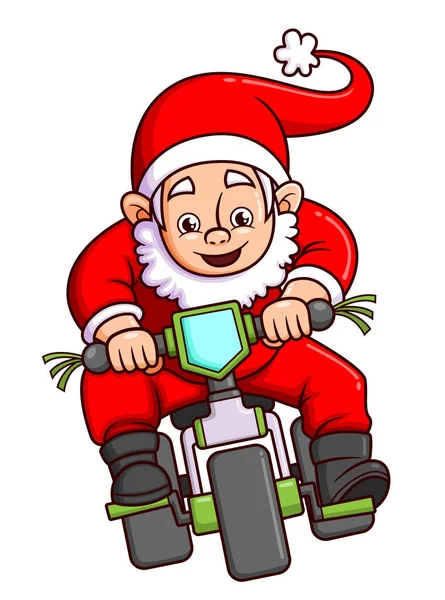 Śliczny Święty Mikołaj Jeździ Rowerze Tak Szybko Uśmiechając Się Ilustracji — Wektor stockowy
