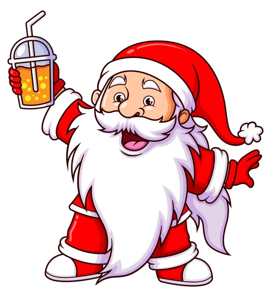 Щасливий Санта Клаус Тримає Піднімає Бульбашковий Чай Ілюстрації — стоковий вектор