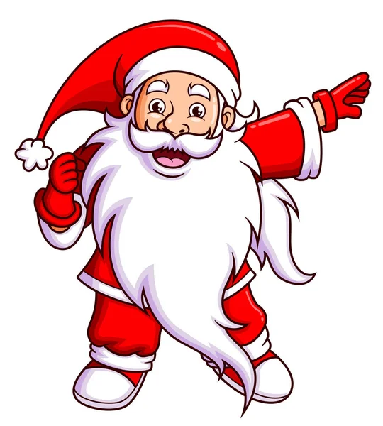 Velho Papai Noel Está Gesticulando Caminho Com Mão Ilustração — Vetor de Stock