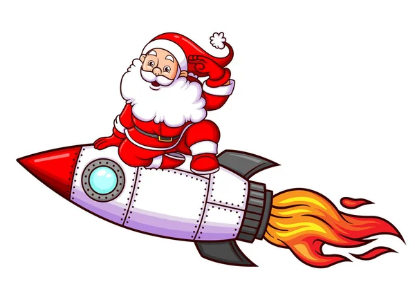 Père Noël Heureux Voyage Avec Fusée Autour Espace Illustration — Image vectorielle