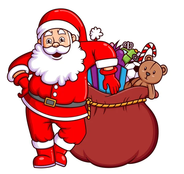Père Noël Prépare Sac Cadeau Noël Pour Nuit Noël Illustration — Image vectorielle
