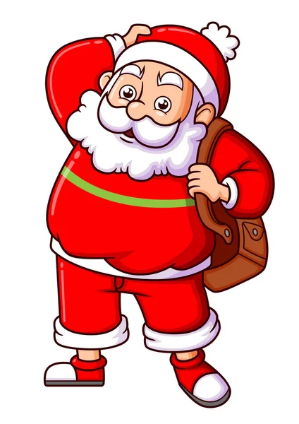 Velho Papai Noel Com Saco Grande Vai Viajar Ilustração — Vetor de Stock