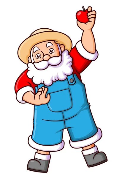 Santa Claus Jako Farma Sklízí Jablko Zahradě Ilustrace — Stockový vektor