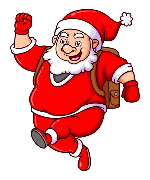 Feliz Papai Noel Está Correndo Com Grande Saco Cheio Presente — Vetor de Stock