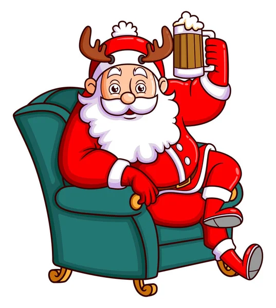 Санта Клаус Насолоджується Фільмом Кореневе Пиво Ілюстрації — стоковий вектор