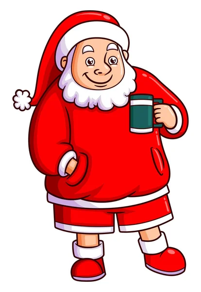 Papai Noel Está Apreciando Chocolate Quente Temporada Inverno Ilustração — Vetor de Stock