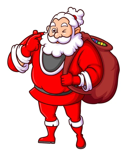 Счастливый Санта Клаус Забавным Выражением Готов Отправке Подарок Иллюстрации — стоковый вектор