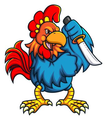 Horoz dövüşçüsü elinde çizim bıçağı tutuyor.