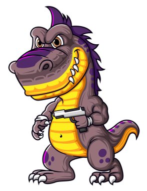 İri dinozor karakteri resimli silah taşıyor.