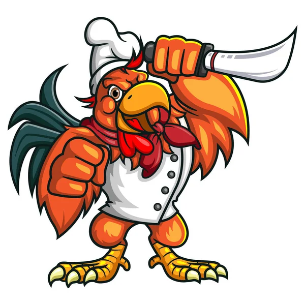 Chef Rooster Holding Knife Illustration — Stock Vector