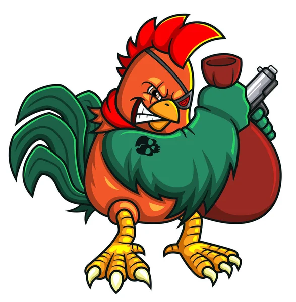 Bandits Rooster Holding Gun Illustration — Stock Vector