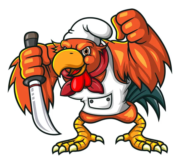 Angry Rooster Holding Knife Illustration — Stock Vector