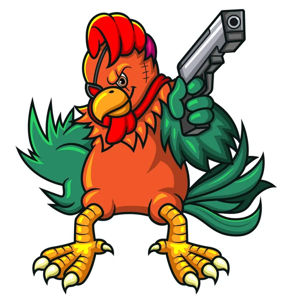 Penjahat Ayam Jantan Dengan Pistol Ilustrasi - Stok Vektor