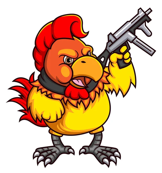 Cute Rooster Machine Gun Illustration — Stock Vector