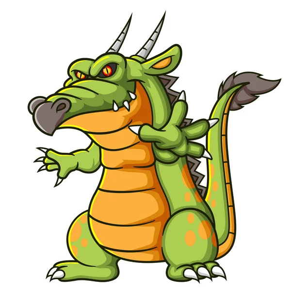 Green Dragon Strong Character Illustration — Stock Vector