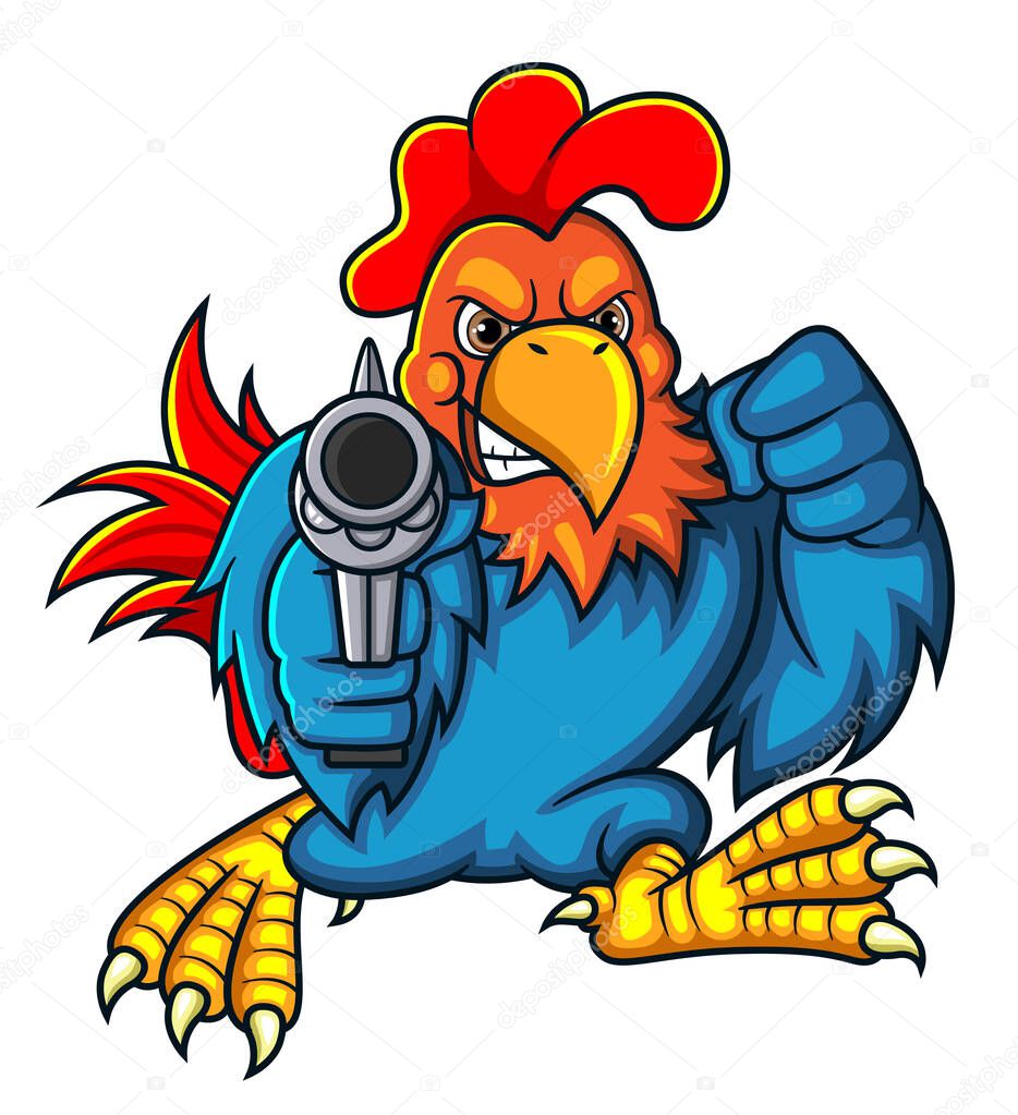 The rooster fighter holding gun of illustration