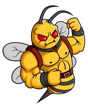 Danger yellow hornet with sting in cartoon style for mascot design of illustration