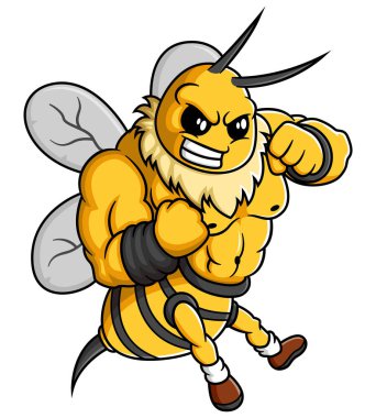 Flying bee fighter cartoon character of illustration