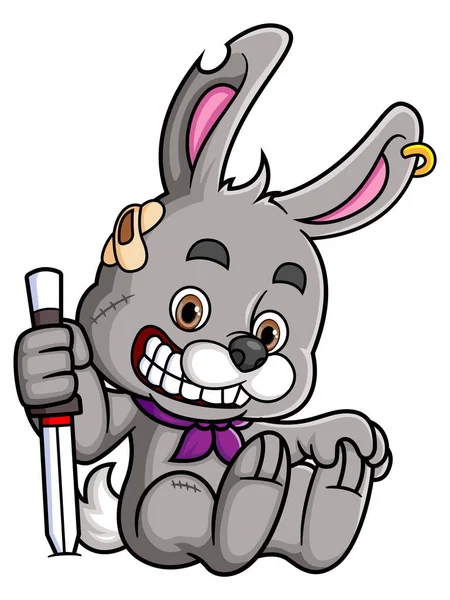 Robber Rabbit Holding Samurai Illustration — Vettoriale Stock